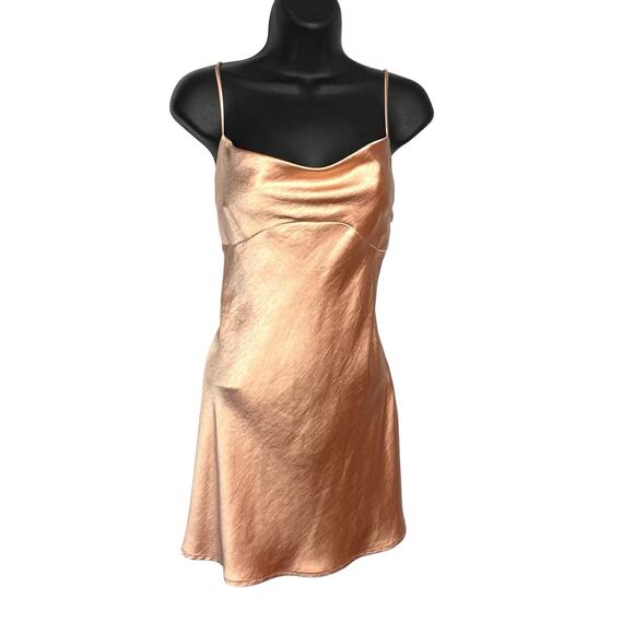 Princess Polly Fiery Feelings Satin Mini Dress Womens 8 Peach Drape Neck Slip‎ - Picture 2 of 11